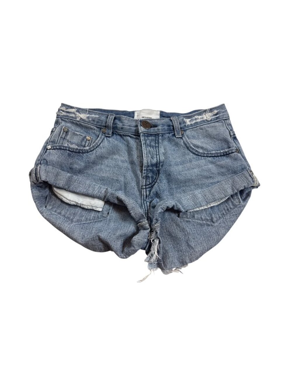 OneTeaspoon Womens High-Waisted Distressed Denim Shorts 24 Raw Hem Blue (W746)